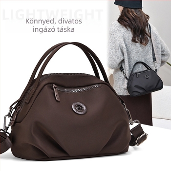 Női crossbody táska nylonból, városi minimalist stílus, ovális forma, cipzáras nyitás, belső cipzáras zseb