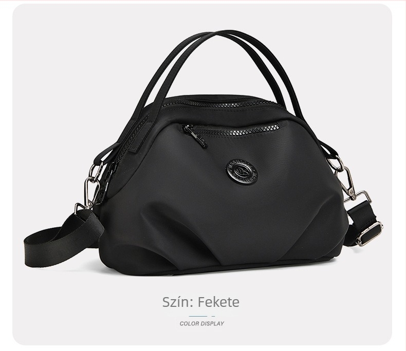 Női crossbody táska nylonból, városi minimalist stílus, ovális forma, cipzáras nyitás, belső cipzáras zseb