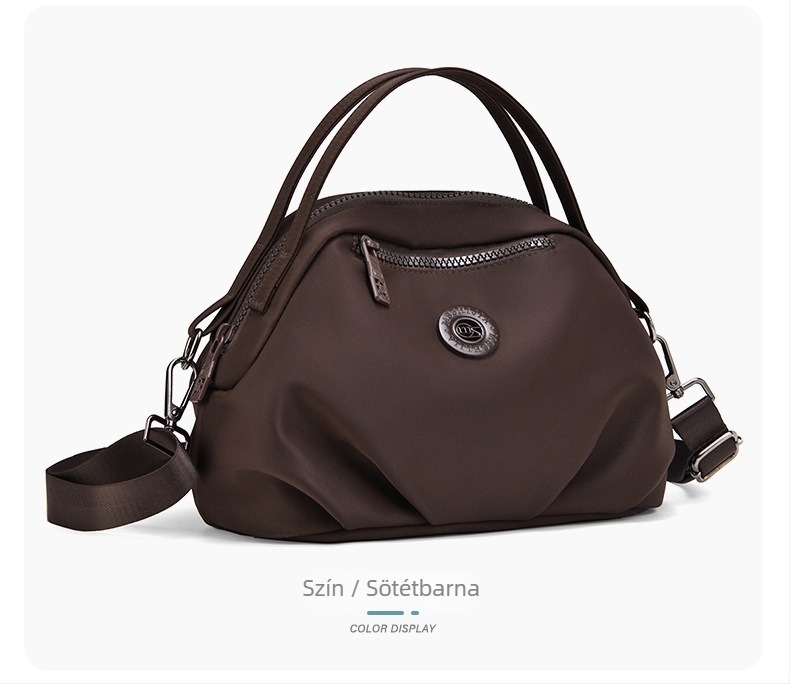 Női crossbody táska nylonból, városi minimalist stílus, ovális forma, cipzáras nyitás, belső cipzáras zseb