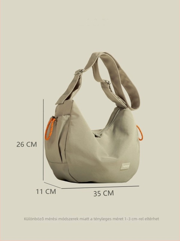 Japán vászontáska nagy kapacitású, dumpling stílusú crossbody (utcai trend, Oxford vászon anyag, vízszintes négyszög alak, cipzár, háromdimenziós külső táska)