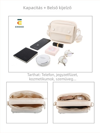 Női Oxford anyagból készült telefon-táska, crossbody, mini négyzet alakú, cipzáras nyitás, állítható vállpánt