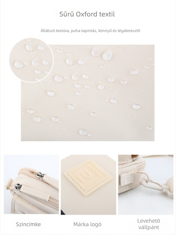 Női Oxford anyagból készült telefon-táska, crossbody, mini négyzet alakú, cipzáras nyitás, állítható vállpánt