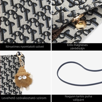 Női válltáska crossbody stílusban, kis négyzet alakú, Oxford anyag, mágneses zárás, belső cipzáras zseb