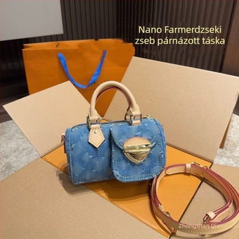 Denim hengeres crossbody táska cipzárral, Oxford béléssel, mobiltelefon-zseb | 2024 tavasz