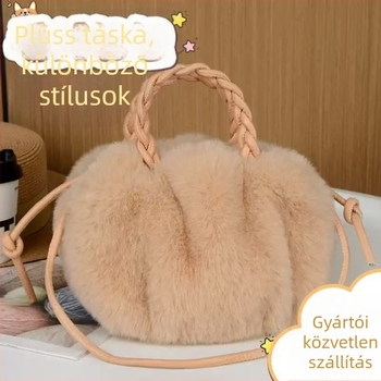 Puhas plüss felhő alakú crossbody táska mágneszáras, vízszintes négyzetes forma, laptopzseb, egy vállpánt
