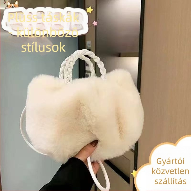 Puhas plüss felhő alakú crossbody táska mágneszáras, vízszintes négyzetes forma, laptopzseb, egy vállpánt