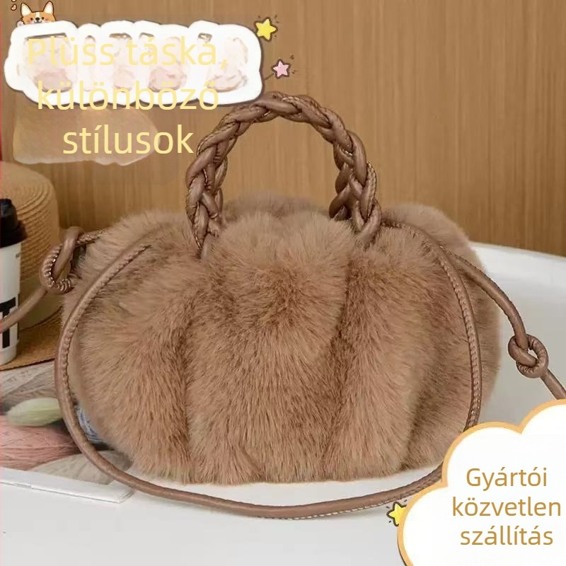 Puhas plüss felhő alakú crossbody táska mágneszáras, vízszintes négyzetes forma, laptopzseb, egy vállpánt