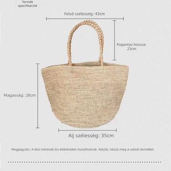 Raffia szőtt tote táska, casual utazáshoz, dupla vállpánttal, bélés nélkül