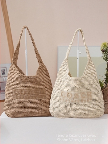 Raffia női válltáska (városi egyszerűség; horizontális négyszögletes forma; bélés nélkül; mobiltelefon-zseb)
