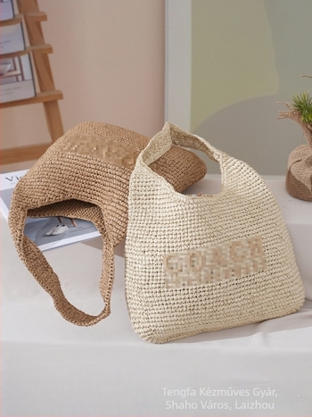 Raffia női válltáska (városi egyszerűség; horizontális négyszögletes forma; bélés nélkül; mobiltelefon-zseb)
