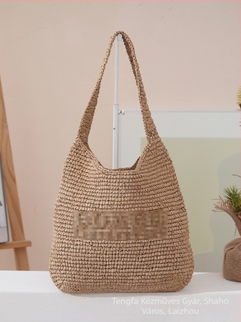 Raffia női válltáska (városi egyszerűség; horizontális négyszögletes forma; bélés nélkül; mobiltelefon-zseb)