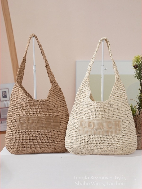 Raffia női válltáska (városi egyszerűség; horizontális négyszögletes forma; bélés nélkül; mobiltelefon-zseb)