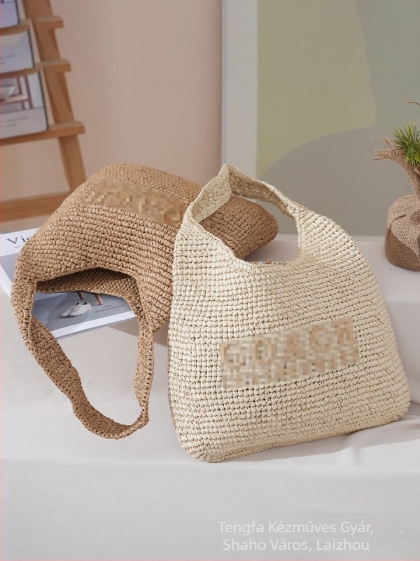 Raffia női válltáska (városi egyszerűség; horizontális négyszögletes forma; bélés nélkül; mobiltelefon-zseb)