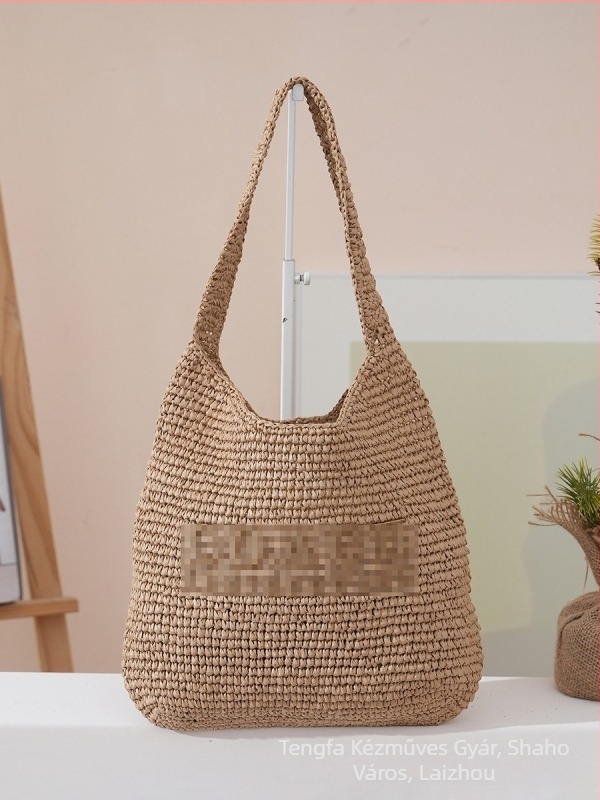 Raffia női válltáska (városi egyszerűség; horizontális négyszögletes forma; bélés nélkül; mobiltelefon-zseb)