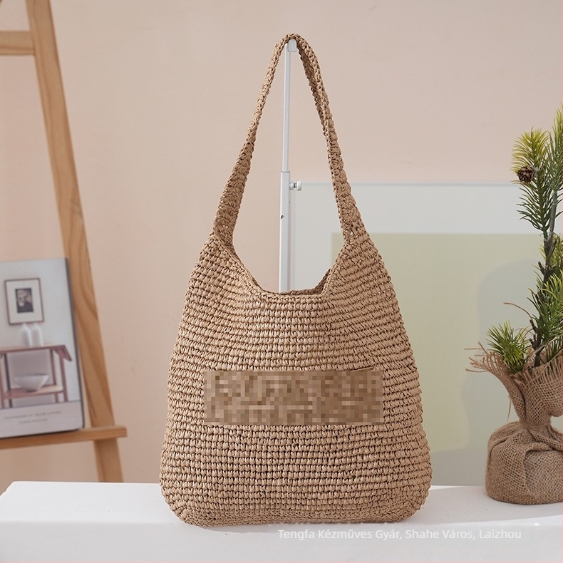Raffia női válltáska (városi egyszerűség; horizontális négyszögletes forma; bélés nélkül; mobiltelefon-zseb)