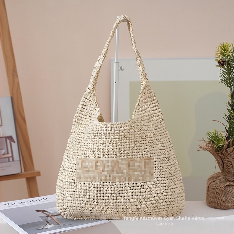 Raffia női válltáska (városi egyszerűség; horizontális négyszögletes forma; bélés nélkül; mobiltelefon-zseb)