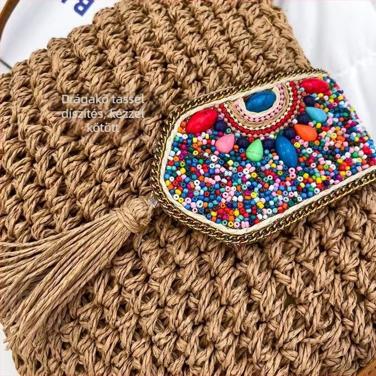 Crossbody táska szalmából, szőtt strand-stílusban, belső zipzáras zsebbel, poliészter bélés, Shengnuo márka, 2023 tavaszán debütált