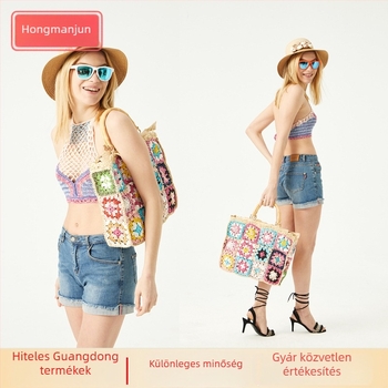 Kézzel szőtt papír Tote táska cipzáras és telefonzsebbel, nyitott felső, vízszintes négyszög alakú, poliészter bélés, retró stílus