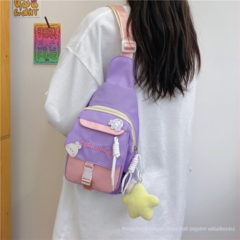 Női crossbody táska Harajuku Ulzzang stílusban, nylon anyagból, poliészter béléssel, cipzáras nyitás, zseb a telefonhoz és a dokumentumokhoz