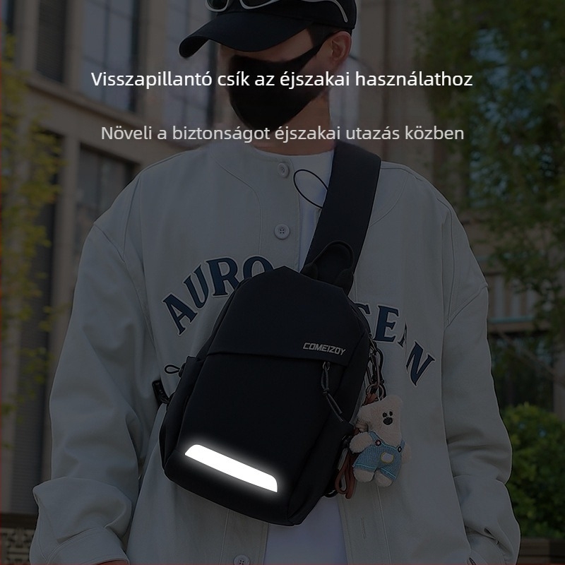 Kumiku mellkas táska, városi egyszerű stílus, anyag: Cavalry twill nylon kompozit szövet, cipzáras nyitás, laminált cipzáras zseb