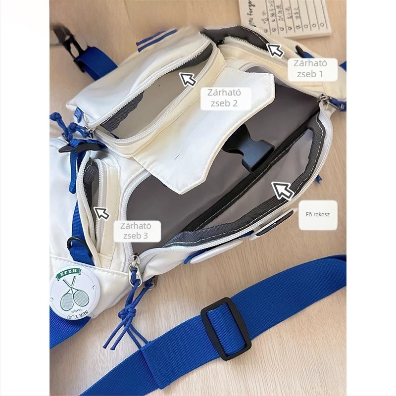 Nylonból készült crossbody válltáska szabadidős utazásokhoz, cipzáras záródás, poliészter bélés, egy vállpánttal