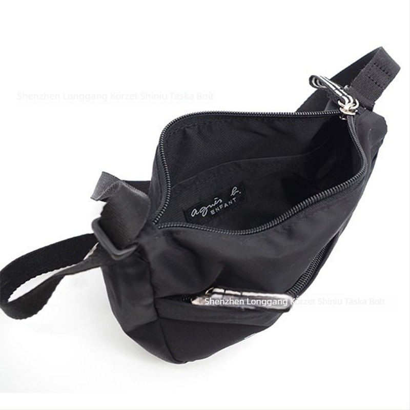 Könnyű nylon kerek crossbody válltáska cipzárral, poliészter bélés, egy vállpánt, utcai stílus