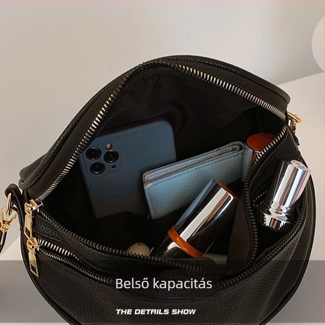 Női crossbody táska, PU bőr, városi egyszerű stílus, széles vállpántok, cipzáras nyitás