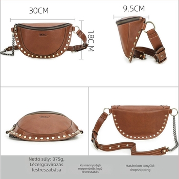 Black Angel női crossbody övtáska valódi bőrből, street trend stílus, belső cipzáras zseb és telefonzseb