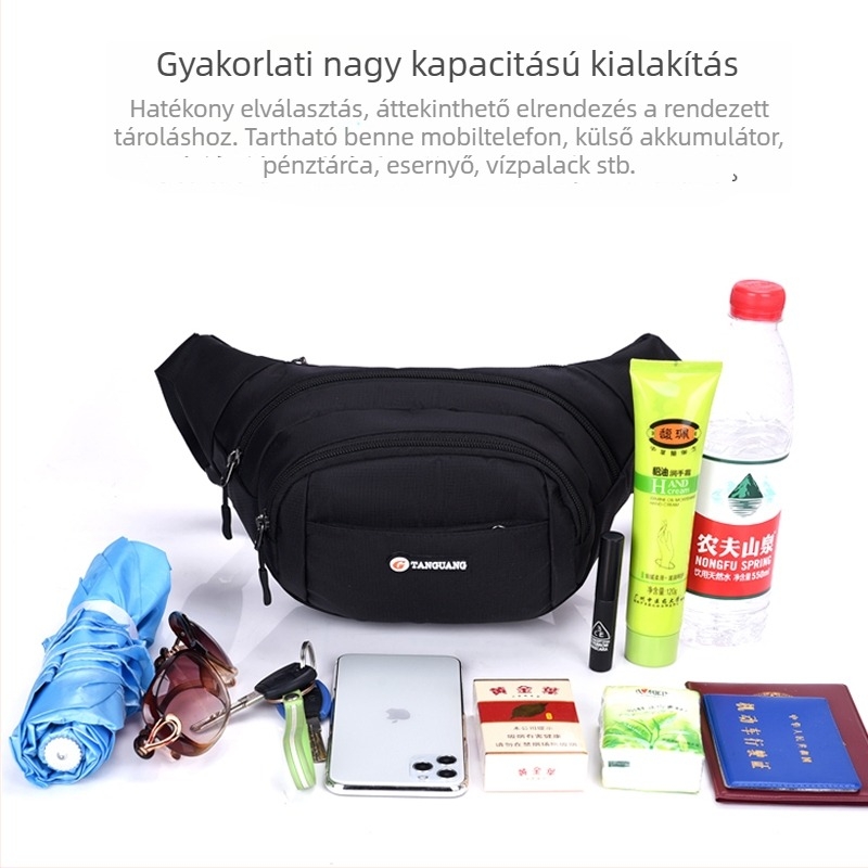 Uniszex deréktáska kültéri sportokhoz, crossbody stílus, nagy kapacitás, érmetartó zseb
