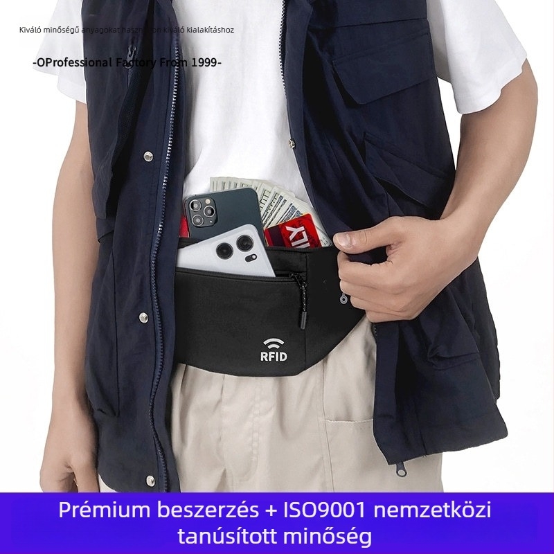 RFID-védett, vízálló nylon sport derék-táska, uniszex, vékony dizájn, kültéri sportokra