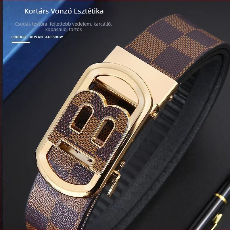 Férfi öv automata csattal, műbőr, vas csattal, szélesség 2-4 cm, üzleti városi stílus