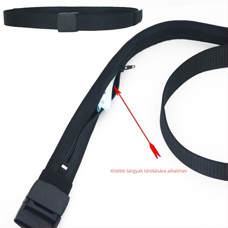 Nylon pénztárca öv belső zsebbel és cipzárral, 2-4 cm széles, műanyag csat, sima zárás, All-Match stílus