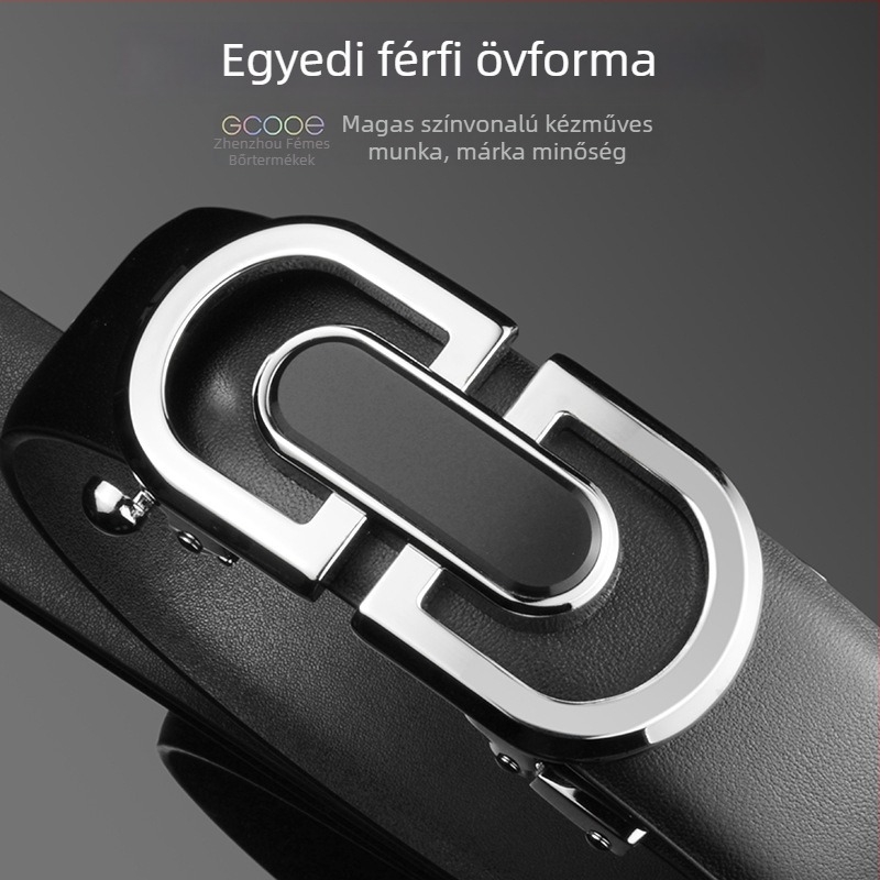 Férfi valódi bőr öv automata csattal, 2–4 cm szélesség, ötvözetes csatt, hétköznapi divat