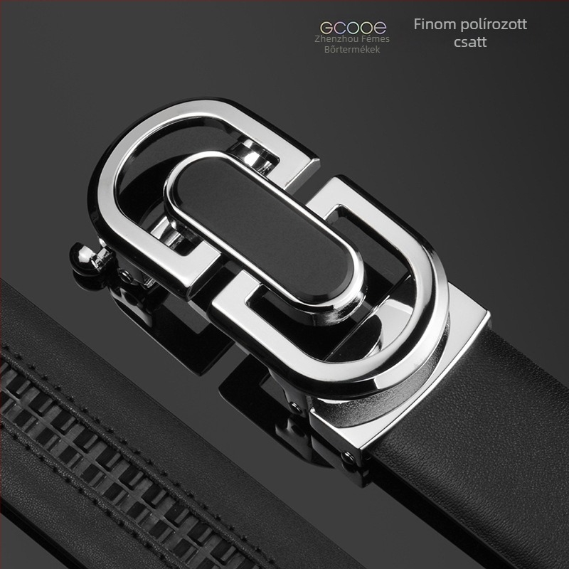 Férfi valódi bőr öv automata csattal, 2–4 cm szélesség, ötvözetes csatt, hétköznapi divat