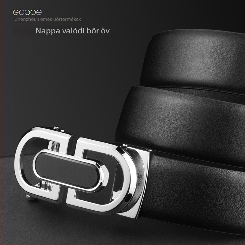 Férfi valódi bőr öv automata csattal, 2–4 cm szélesség, ötvözetes csatt, hétköznapi divat