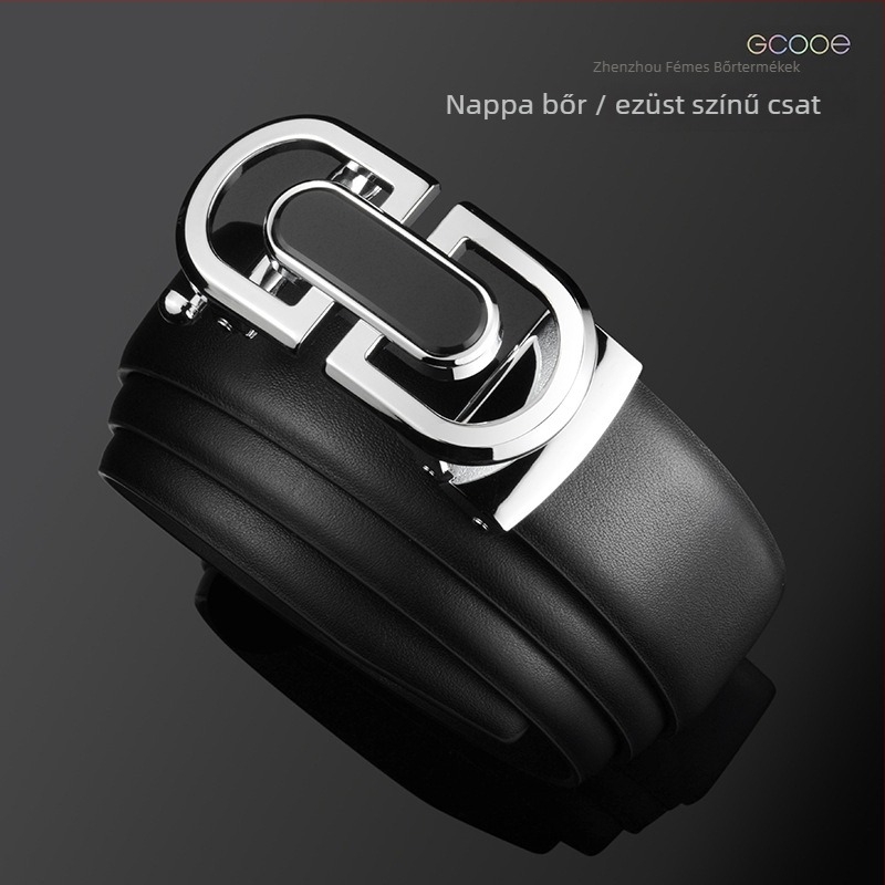 Férfi valódi bőr öv automata csattal, 2–4 cm szélesség, ötvözetes csatt, hétköznapi divat