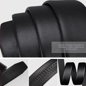 Férfi bőrből készült öv automata csattal, ötvözetes csattal és másodlagos szarvasmarhabőrrel