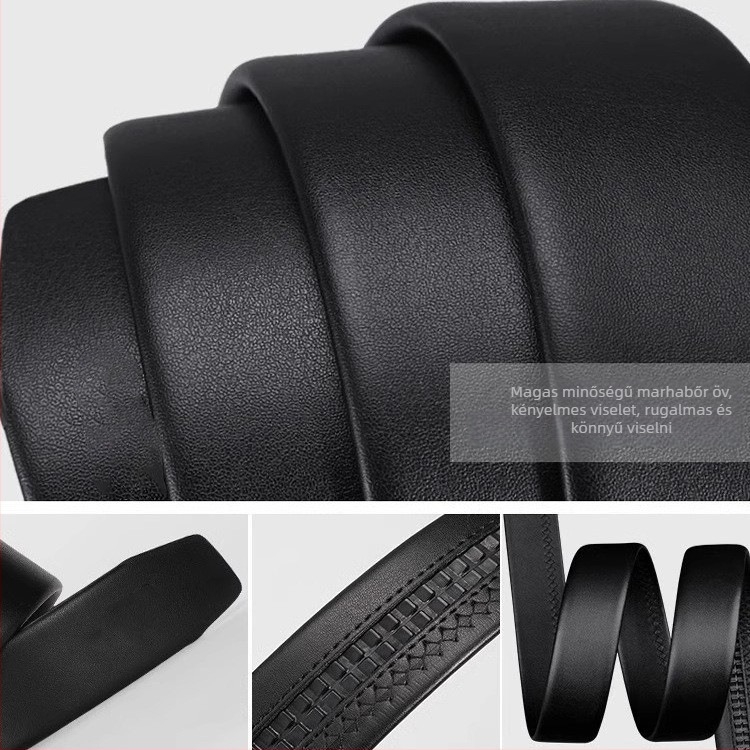 Férfi bőrből készült öv automata csattal, ötvözetes csattal és másodlagos szarvasmarhabőrrel