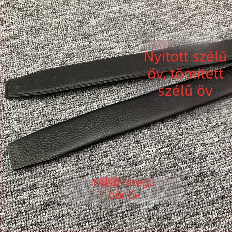 Férfi öv első réteg marhabőrből, automata csattal, sima felületű liči granulátummal, 2–4 cm szélesség