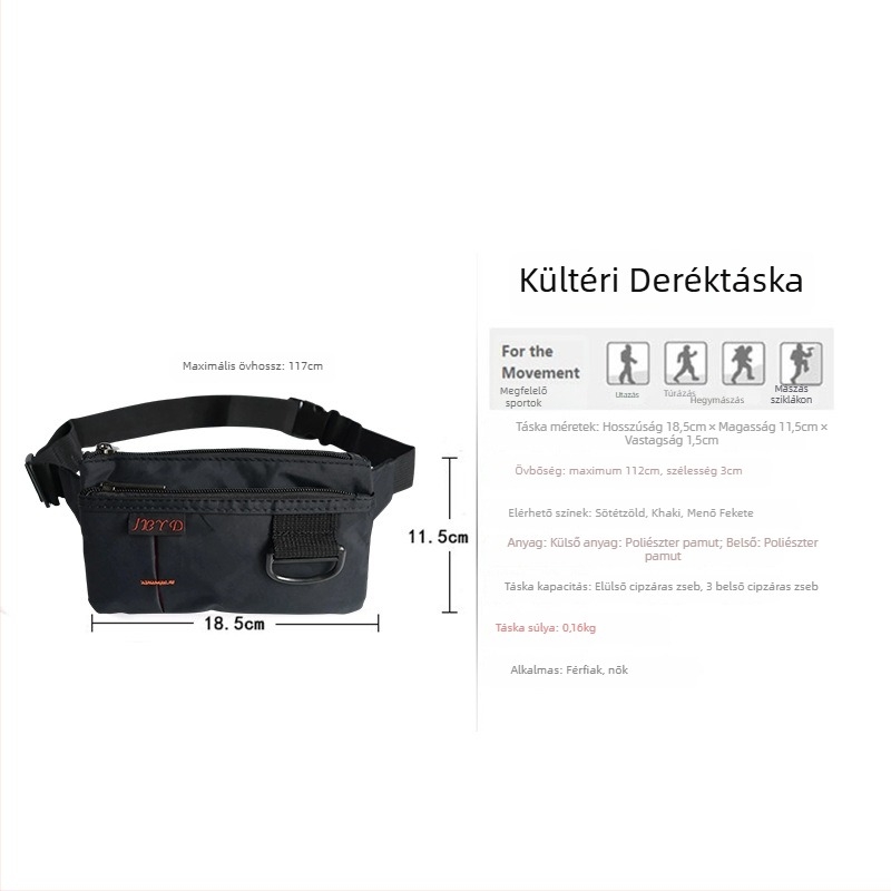 Sport derék táska; ultrakönnyű, kopásálló, bővíthető kapacitás; nylon