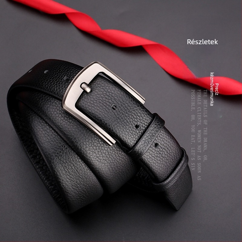 Férfiaknak készült kétoldalas első réteg marhabőrből készült öv pin-csattal, 2–4 cm széles, mindennapi stílus