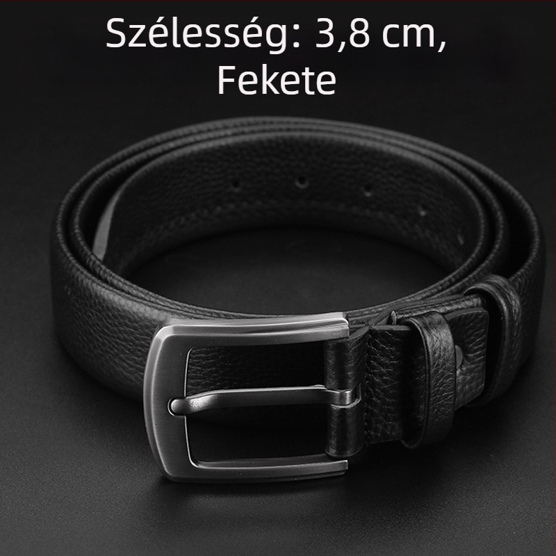 Férfiaknak készült kétoldalas első réteg marhabőrből készült öv pin-csattal, 2–4 cm széles, mindennapi stílus