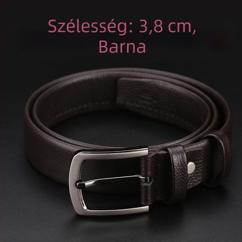 Férfiaknak készült kétoldalas első réteg marhabőrből készült öv pin-csattal, 2–4 cm széles, mindennapi stílus