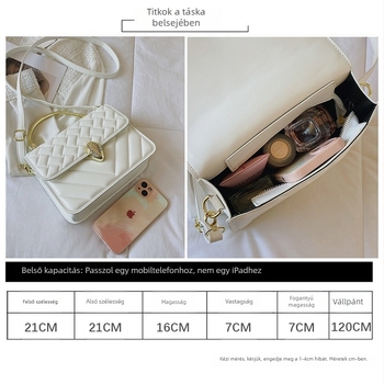 Női PU crossbody táska, vízszintes négyzet alakú, fedőzáras, belső zseb a telefonhoz, kis négyzet stílusú táska