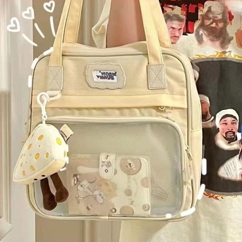 Vászon crossbody iskolai táska, kapacitás 36-55L, 9 hüvelykes laptophoz, görbült vállpánt, utcai stílus