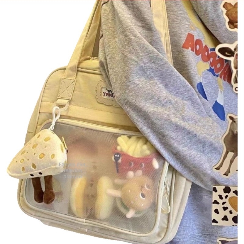 Vászon crossbody iskolai táska, kapacitás 36-55L, 9 hüvelykes laptophoz, görbült vállpánt, utcai stílus