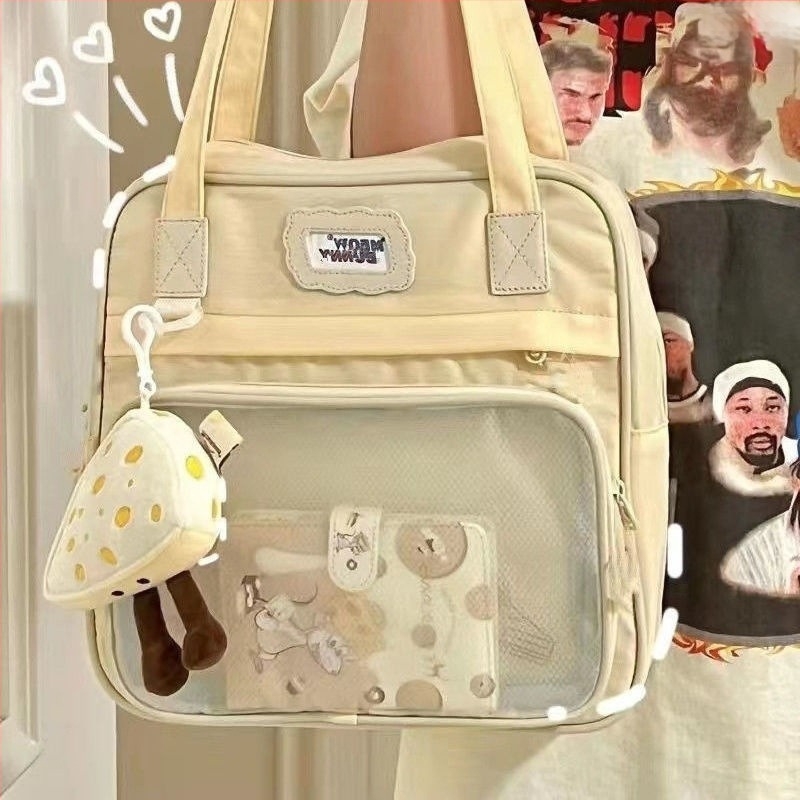 Vászon crossbody iskolai táska, kapacitás 36-55L, 9 hüvelykes laptophoz, görbült vállpánt, utcai stílus