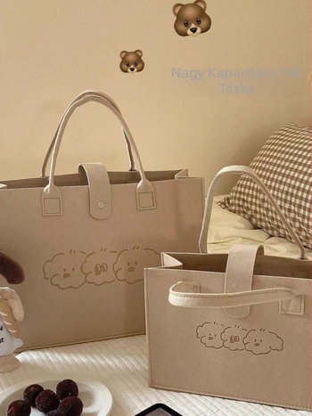 Maci mintás filctáska, uniszex, tote táska függőleges négyzetrendes formával, laptopzseb, nyitott felső, 2025 tavasz