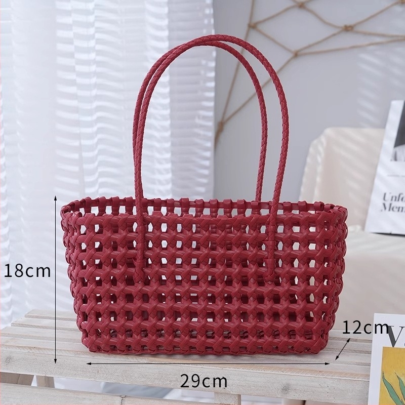 Box alakú üreges hálós táska, nagy kapacitású, PP anyagból, PVC bélés, belső kamera zseb