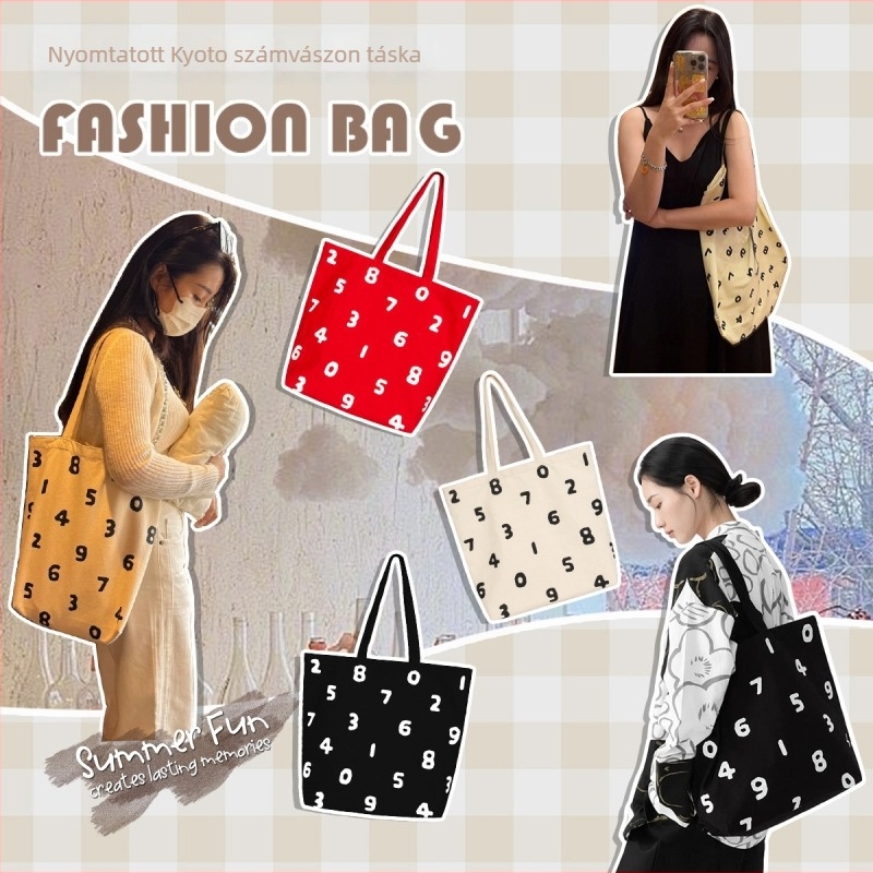 Női pamutvászon táska betűkkel hímzett, összecsukható crossbody nylon vállpánttal